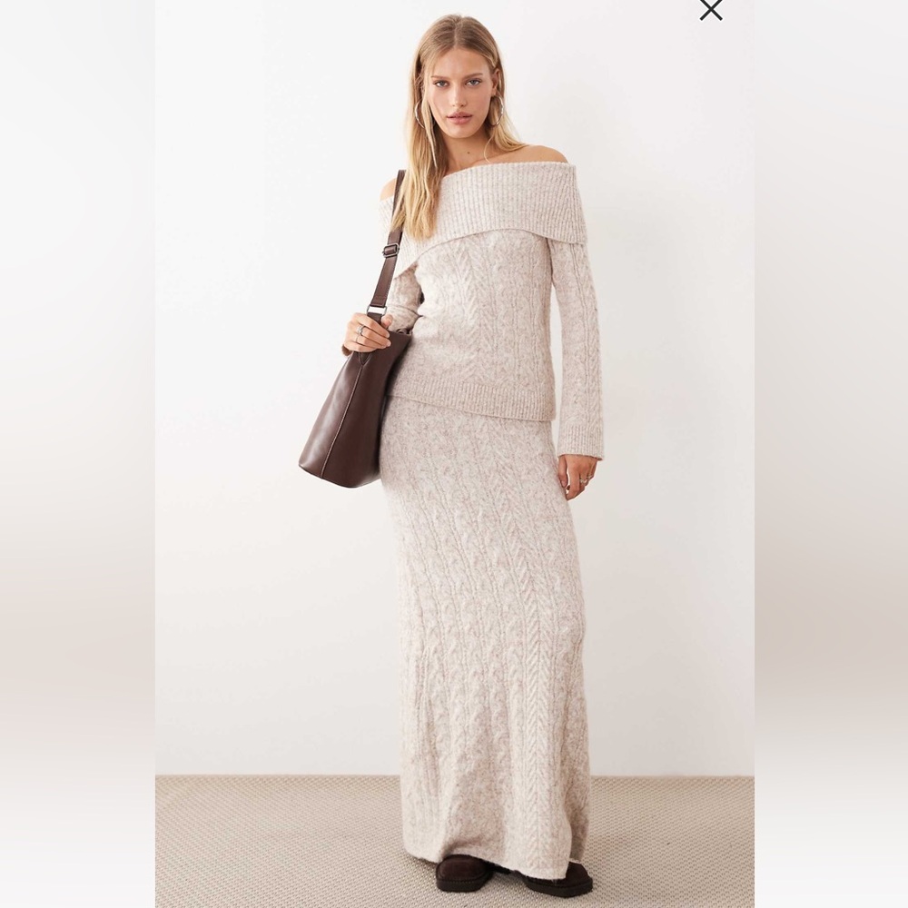Cream Cable Knit Sweater and Skirt Set